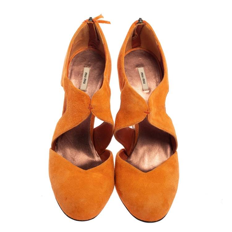 Pre Owned Miu Miu Orange Suede Cut Out Sandals Size 40