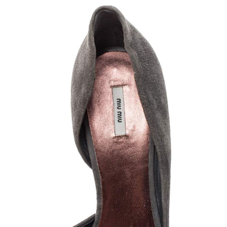 Pre Owned Miu Miu Grey Suede Peep Toe Pumps Size 39.5