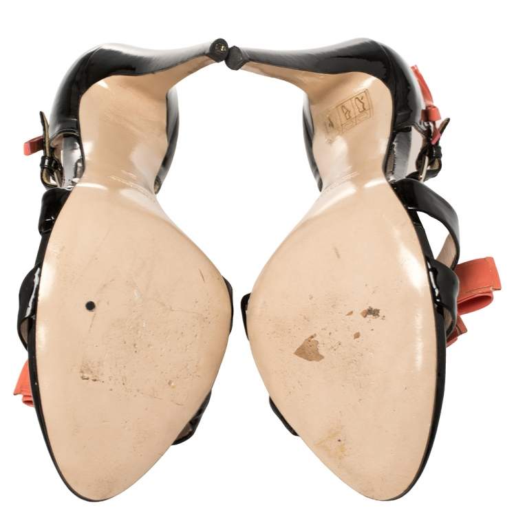 Pre Owned Miu Miu Black /Orange  Patent Leather Sandals Size 39