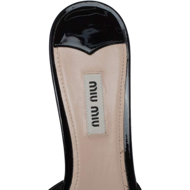 Pre Owned Miu Miu Black Patent Leather Embellished Pointed Toe Mules Size 39.5 