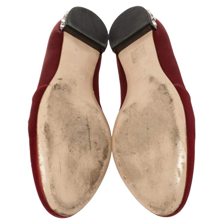 Pre Owned Miu Miu Red Satin Embroidered Crystal Studded Smoking Slippers Size 42