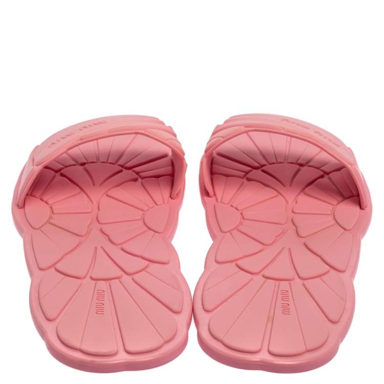 Pre Owned Miu Miu Pink Rubber Slide Sandals Size 41