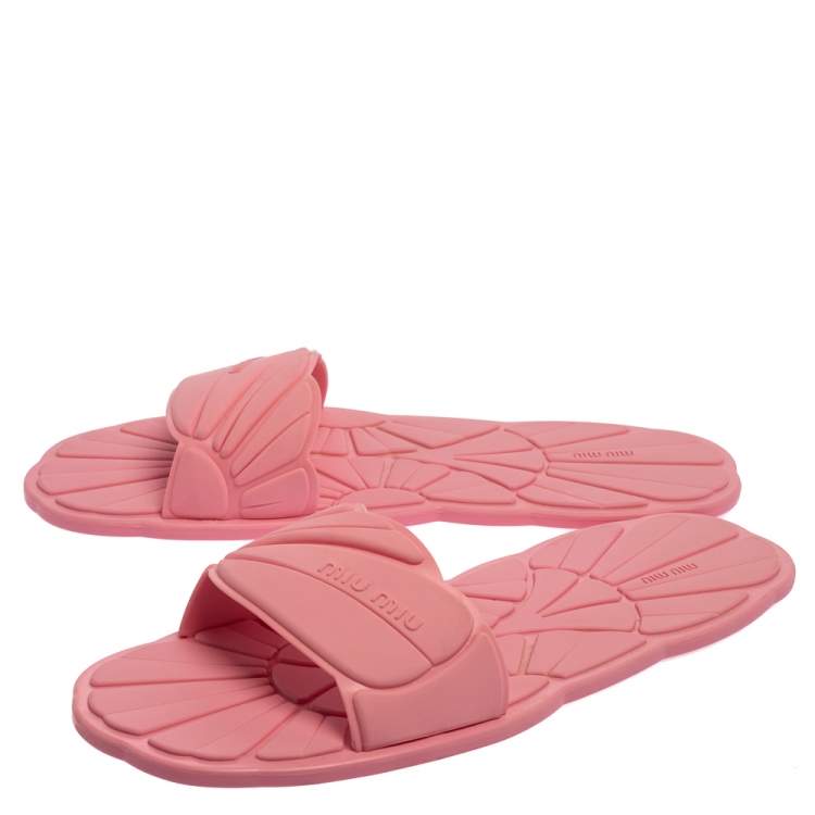 Pre Owned Miu Miu Pink Rubber Slide Sandals Size 41