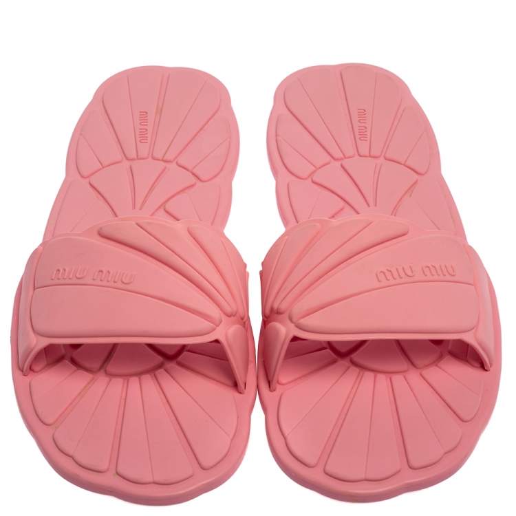 Pre Owned Miu Miu Pink Rubber Slide Sandals Size 41
