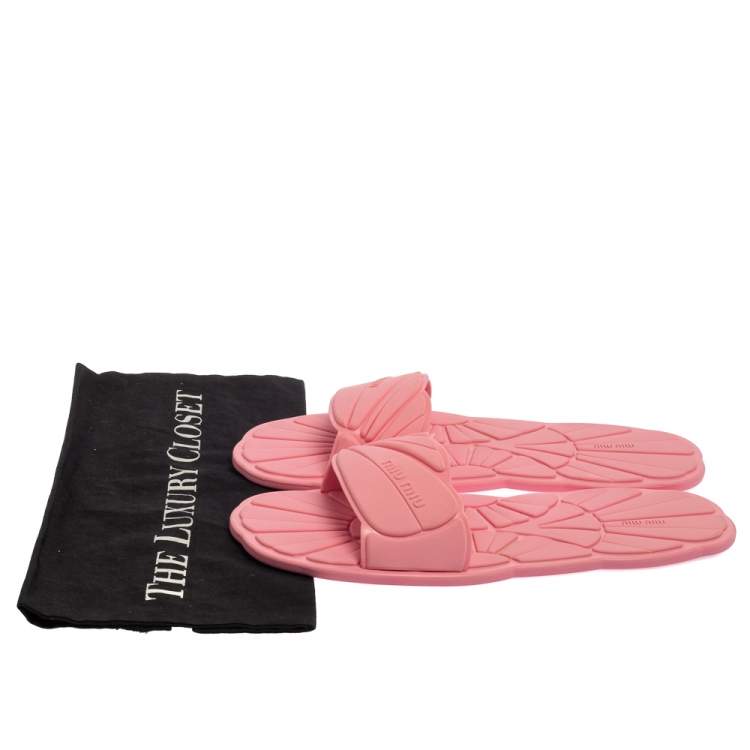 Pre Owned Miu Miu Pink Rubber Slide Sandals Size 41