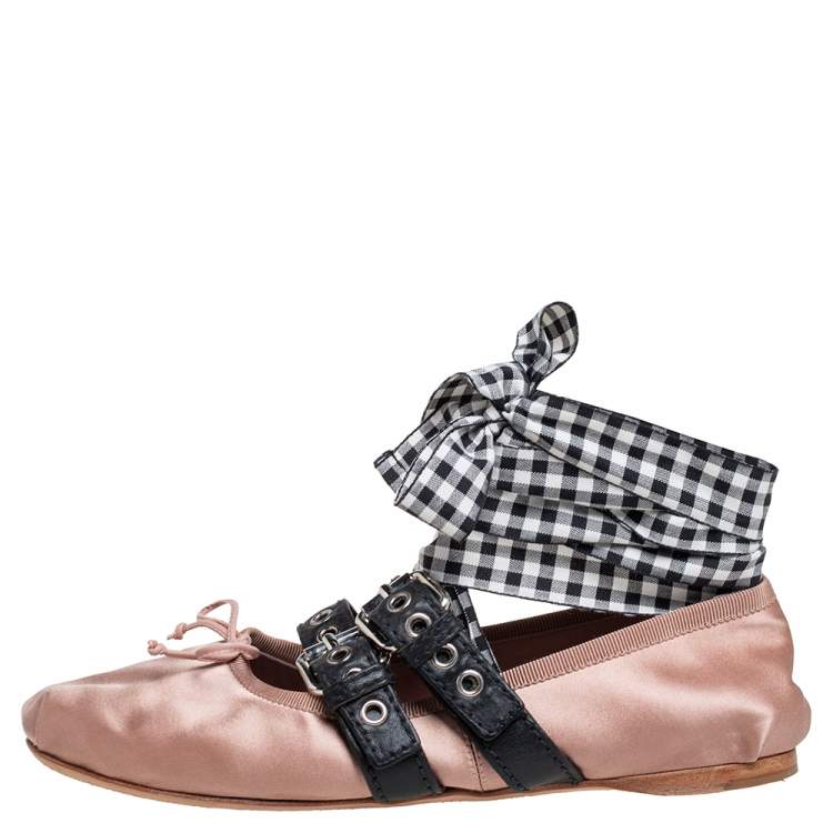 Miu miu satin discount double-strap ballerina flat