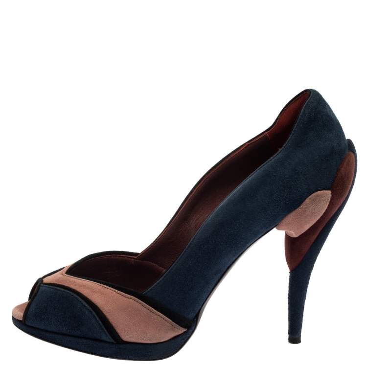 مملوكة مسبقًا Miu Miu Colorblock Suede Peep Toe Pumps Size 39