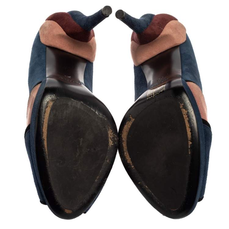 مملوكة مسبقًا Miu Miu Colorblock Suede Peep Toe Pumps Size 39