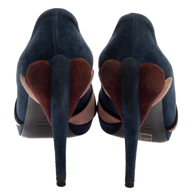 مملوكة مسبقًا Miu Miu Colorblock Suede Peep Toe Pumps Size 39