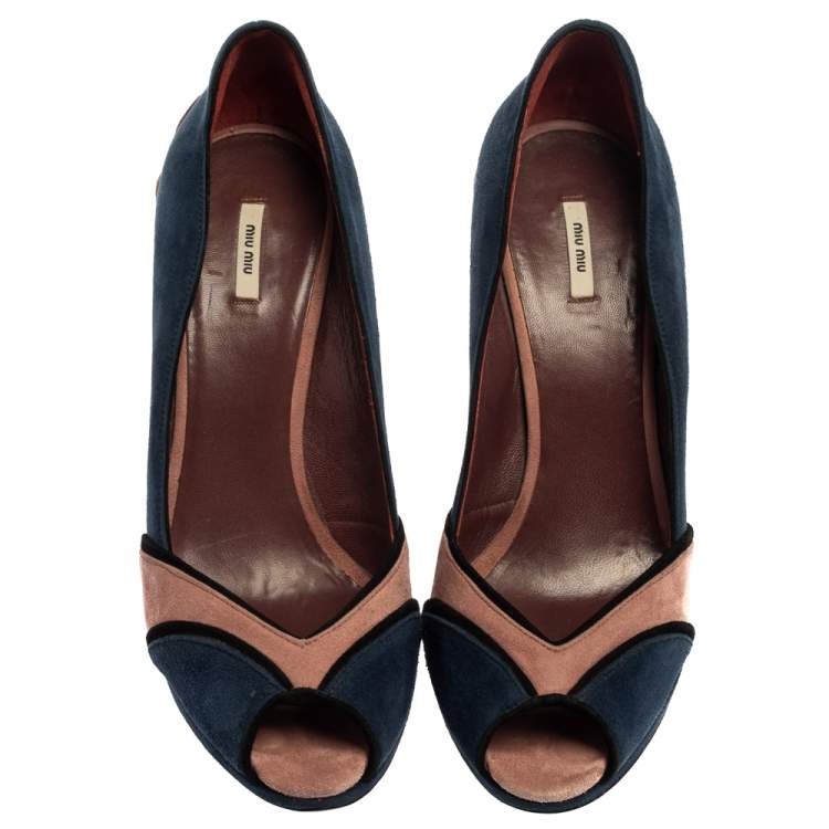 مملوكة مسبقًا Miu Miu Colorblock Suede Peep Toe Pumps Size 39