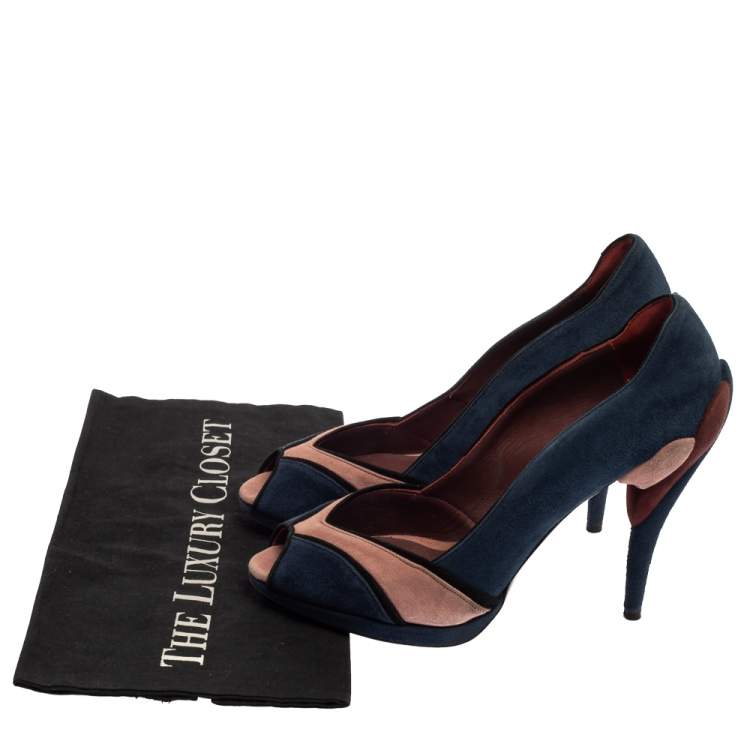 مملوكة مسبقًا Miu Miu Colorblock Suede Peep Toe Pumps Size 39