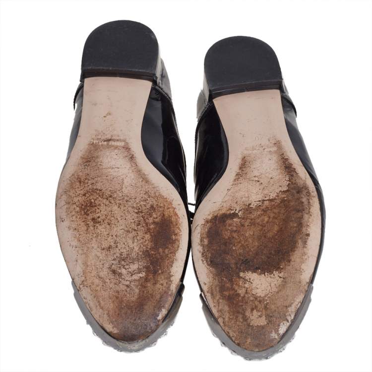 مملوكة مسبقًا Miu Miu Black Patent Leather Crystal Embellished Cap Toe Oxfords Size 40