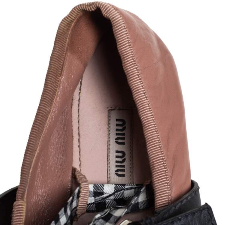 Pre Owned Miu Miu Beige Leather Belted Ankle Wrap Ballerina Flats Size 37.5