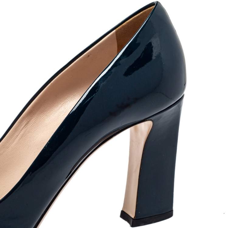 Pre Owned Miu Miu Navy Blue Patent Leather Bow Pumps Size 39