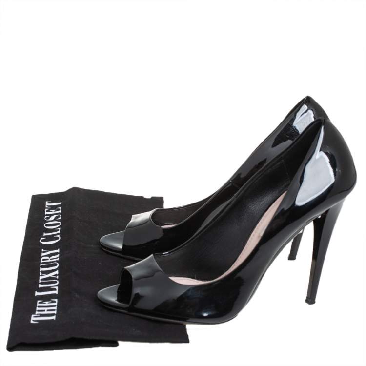 Pre Owned Miu Miu Black Patent Leather Crystal Embellished Pumps Size 37.5