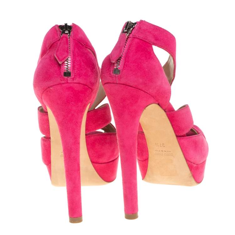 مملوكة مسبقًا Miu Miu Pink Suede Strappy Platform Sandals Size 37.5