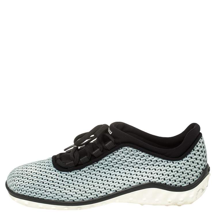 Pre Owned Miu Miu Blue Mesh And Fabric Low Top Sneakers Size 39.5
