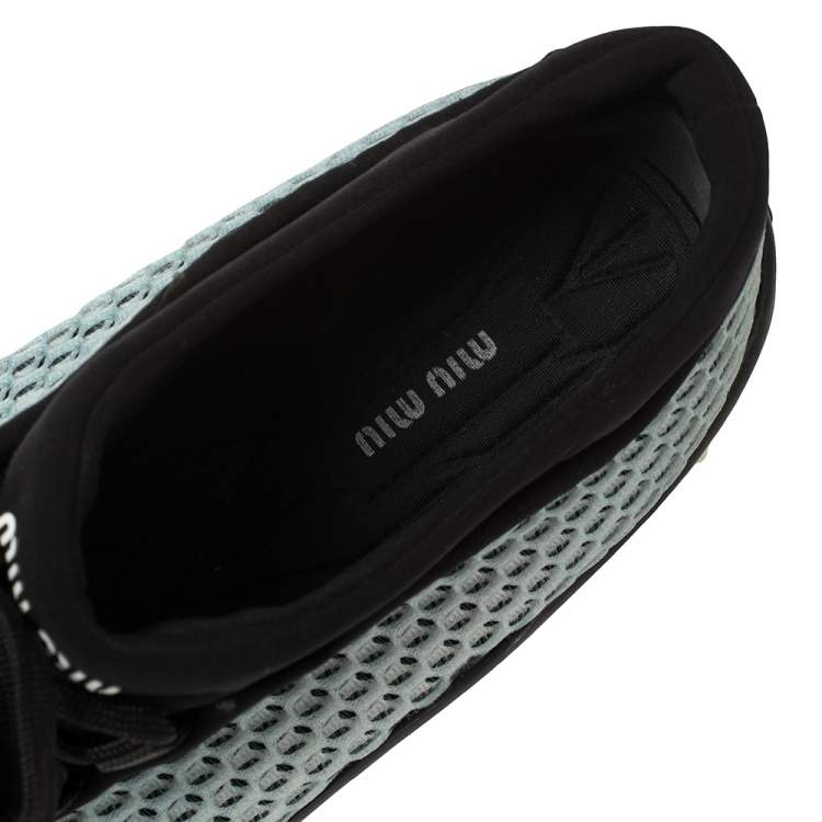 Pre Owned Miu Miu Blue Mesh And Fabric Low Top Sneakers Size 39.5