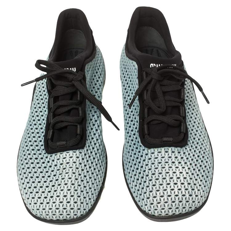 Pre Owned Miu Miu Blue Mesh And Fabric Low Top Sneakers Size 39.5
