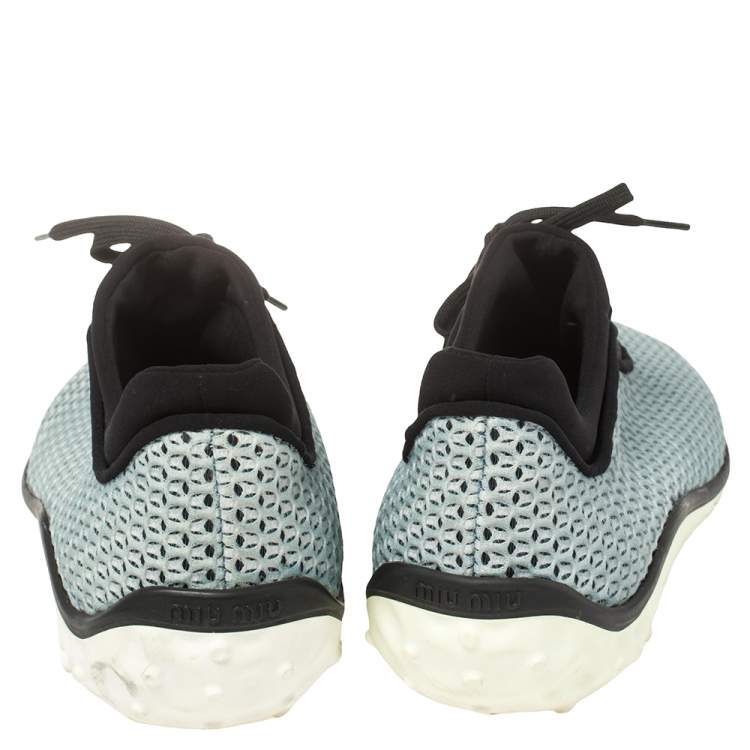Pre Owned Miu Miu Blue Mesh And Fabric Low Top Sneakers Size 39.5