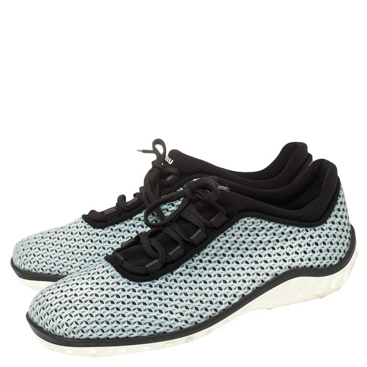 Pre Owned Miu Miu Blue Mesh And Fabric Low Top Sneakers Size 39.5