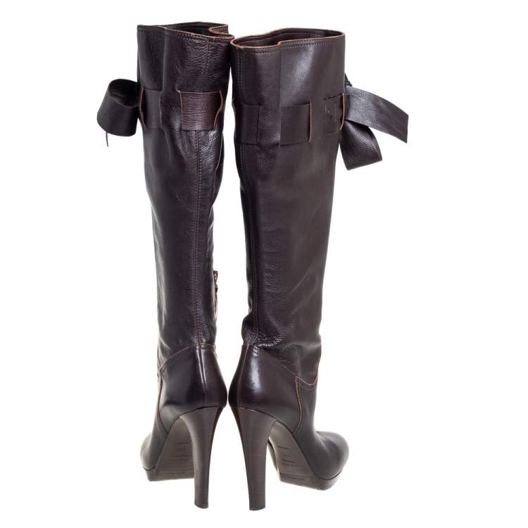 Pre Owned Miu Miu Brown Leather Knee High Boots Size 37.5