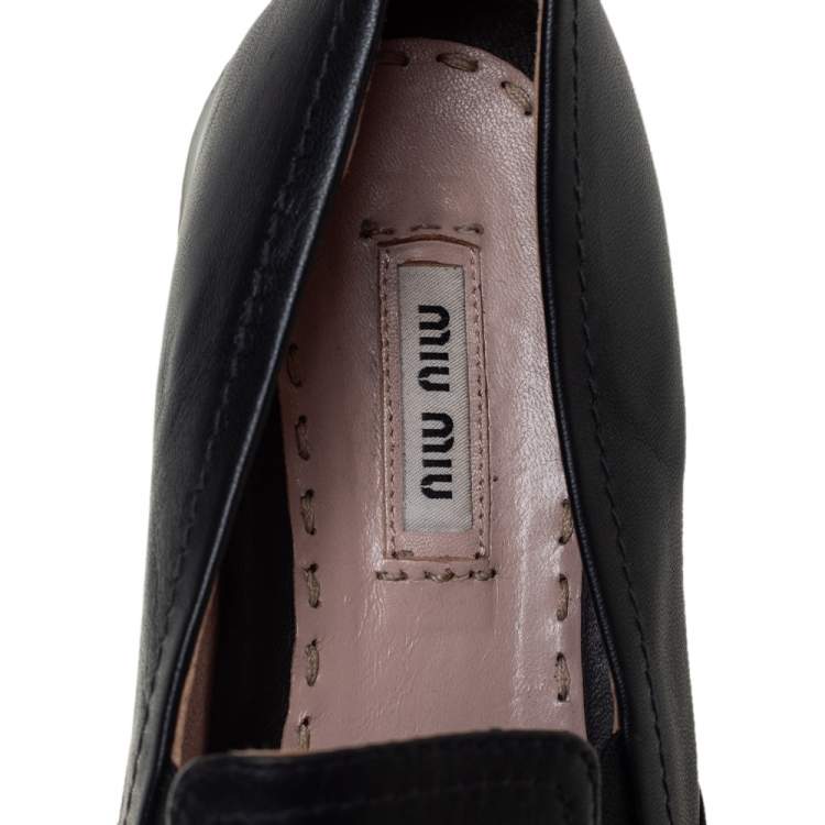 Pre Owned Miu Miu Black Leather Metal Cap Toe Slip On Sneakers Size 38.5 