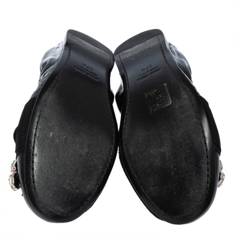 Pre Owned Miu Miu Black Patent Crystal Embellished Scrunch Ballet Flats Size 37.5