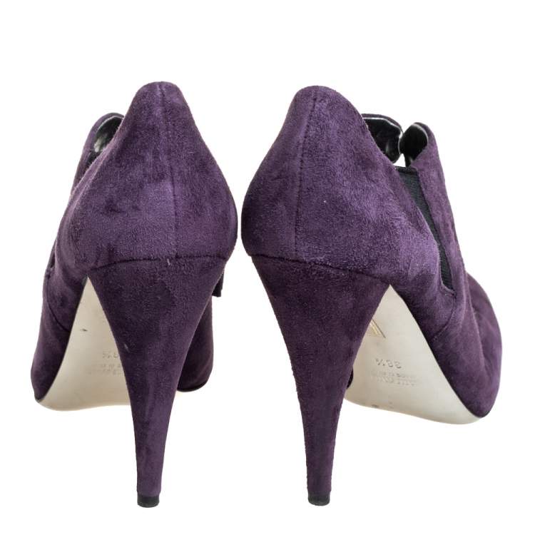 Pre Owned Miu Miu Purple Suede Ankle Booties Size 38.5