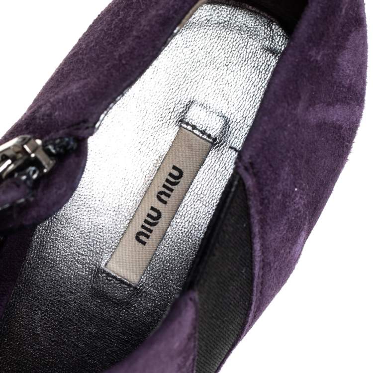 Pre Owned Miu Miu Purple Suede Ankle Booties Size 38.5