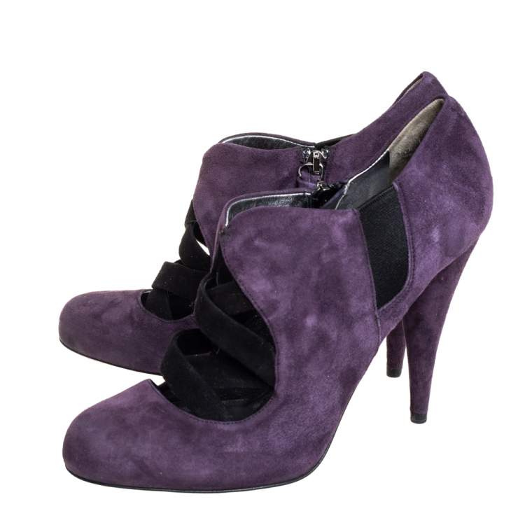 Pre Owned Miu Miu Purple Suede Ankle Booties Size 38.5