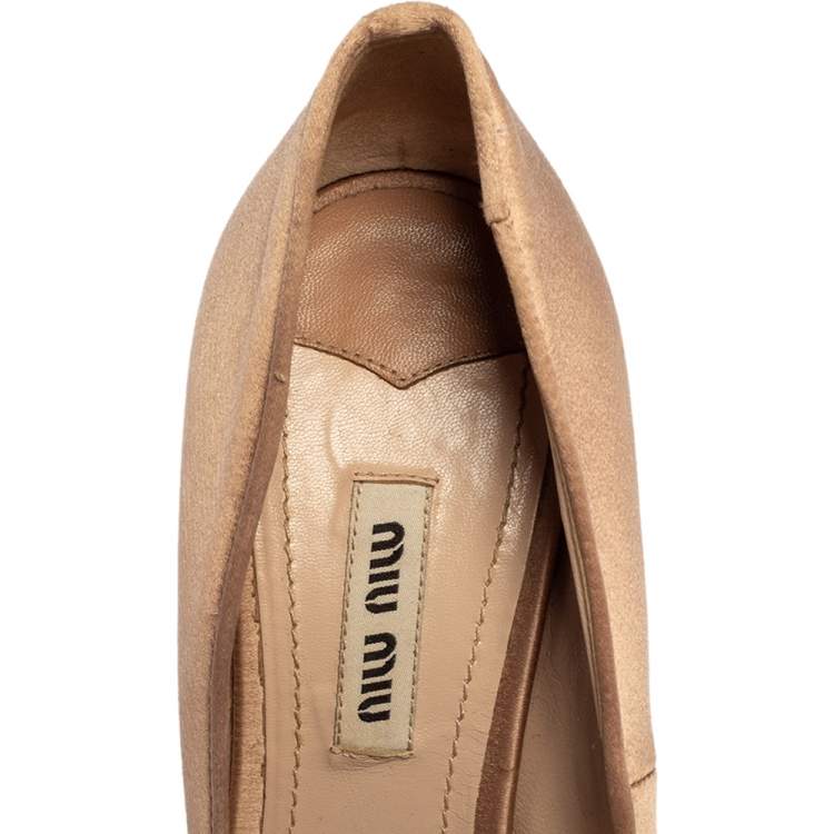 Pre Owned Miu Miu Pink Satin Crystal Embellished Heel Peep Toe Platform Pumps Size 37