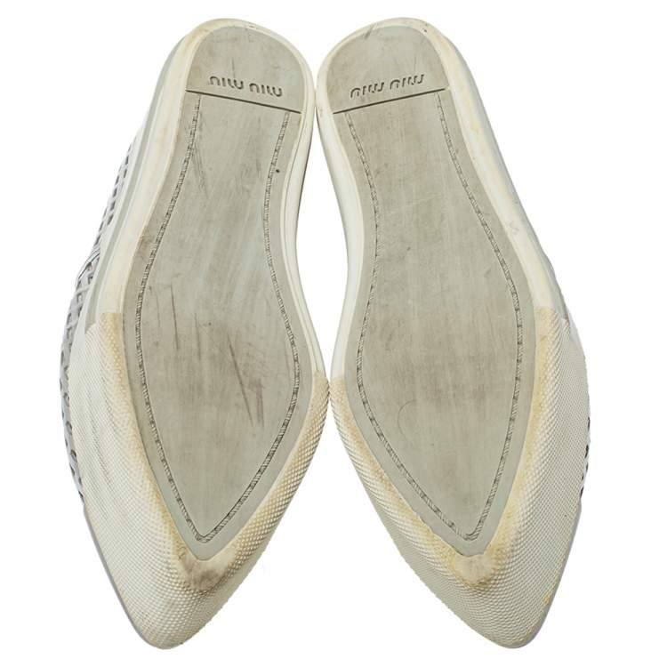 Pre Owned Miu Miu Silver Perforated Leather Metal Cap Toe Platform Sneakers Size 39.5