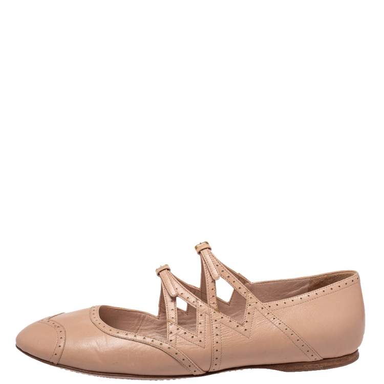 Pre Owned Miu Miu Beige Leather Criss Cross Ballerina Flats Size 40.5