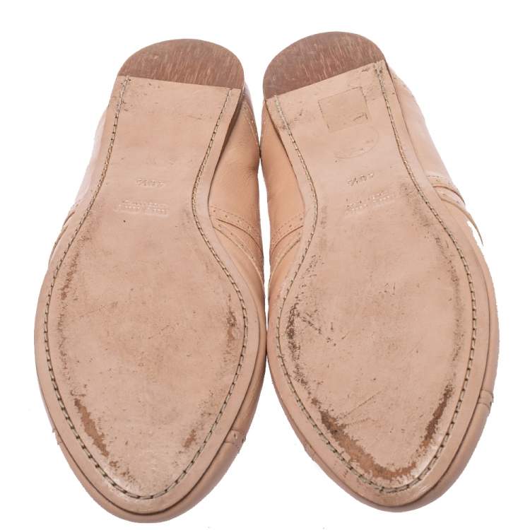 Pre Owned Miu Miu Beige Leather Criss Cross Ballerina Flats Size 40.5