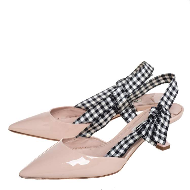 Pre Owned Miu Miu Beige Patent Leather And Fabric Slingback Sandals Size 36