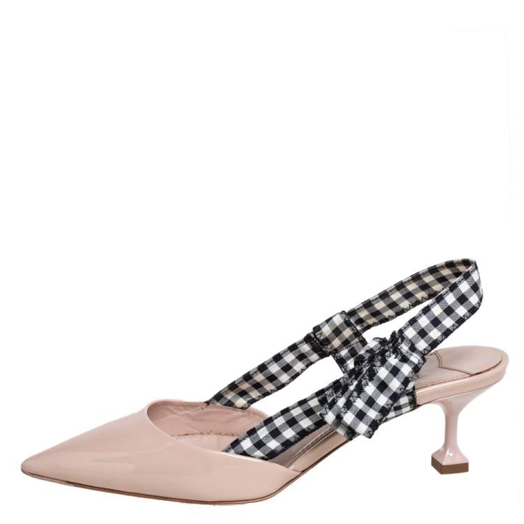 Pre Owned Miu Miu Beige Patent Leather And Fabric Slingback Sandals Size 36
