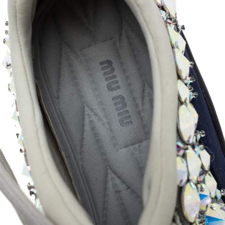 Pre Owned Miu Miu Blue/Grey Satin And Mesh Astro Low Top Sneakers Size 37