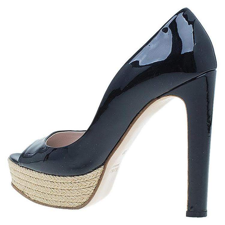 Pre Owned Miu Miu Black Patent Open Toe Pumps Size 36