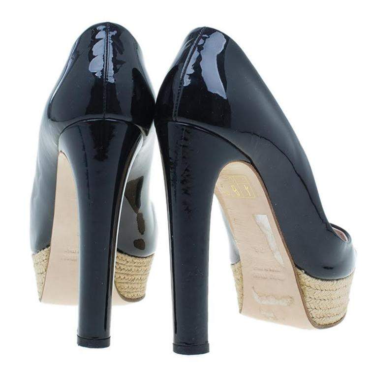 Pre Owned Miu Miu Black Patent Open Toe Pumps Size 36
