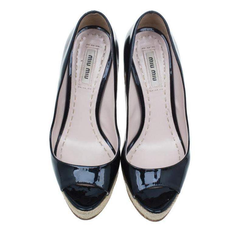 Pre Owned Miu Miu Black Patent Open Toe Pumps Size 36