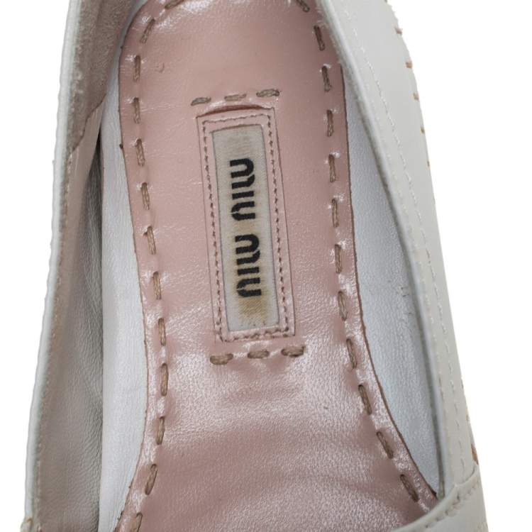 Pre Owned Miu Miu Off White Leather Crystal Embellished Espadrilles Size 36