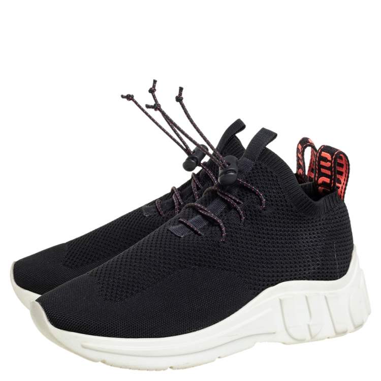 Pre Owned Miu Miu Black Knit Fabric Low Top Sneakers Size 37