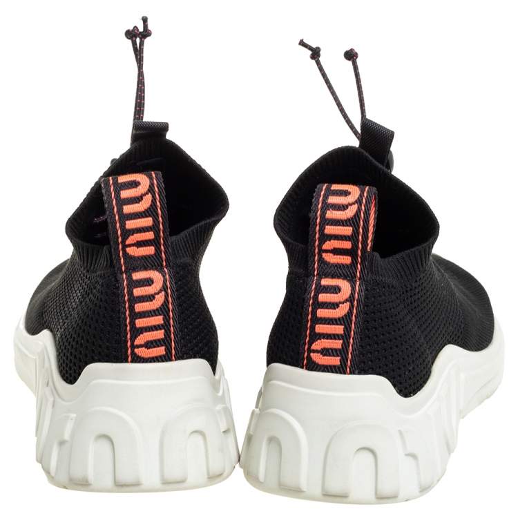 Pre Owned Miu Miu Black Knit Fabric Low Top Sneakers Size 37