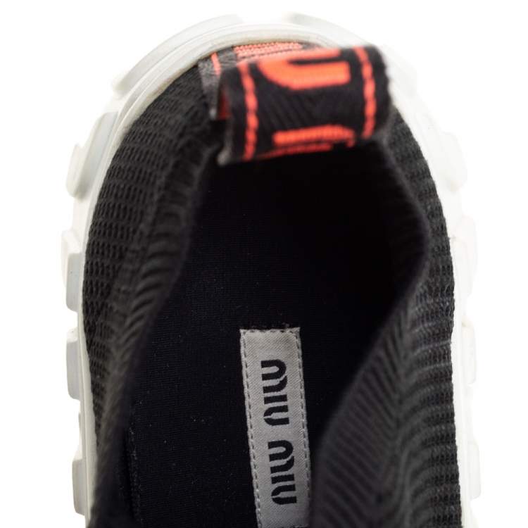 Pre Owned Miu Miu Black Knit Fabric Low Top Sneakers Size 37