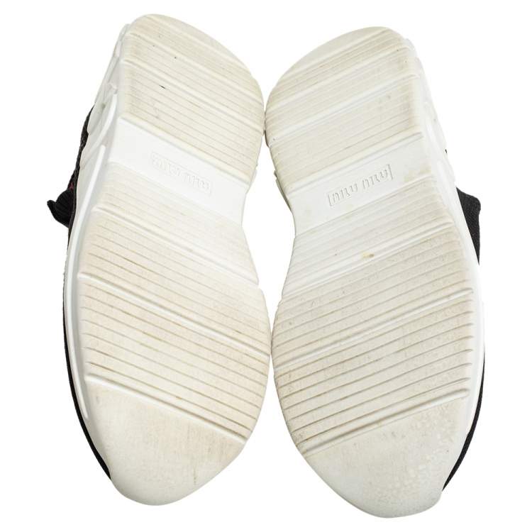 Pre Owned Miu Miu Black Knit Fabric Low Top Sneakers Size 37