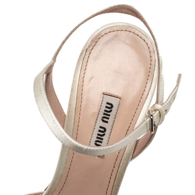 Pre Owned Miu Miu White Satin Crystal Embellished Sandals Size 40