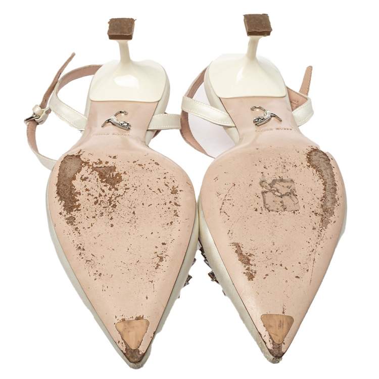 Pre Owned Miu Miu White Satin Crystal Embellished Sandals Size 40