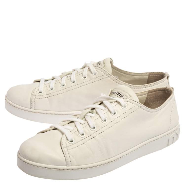 Pre Owned Miu Miu White Leather Low Top Sneaker Size 40.5