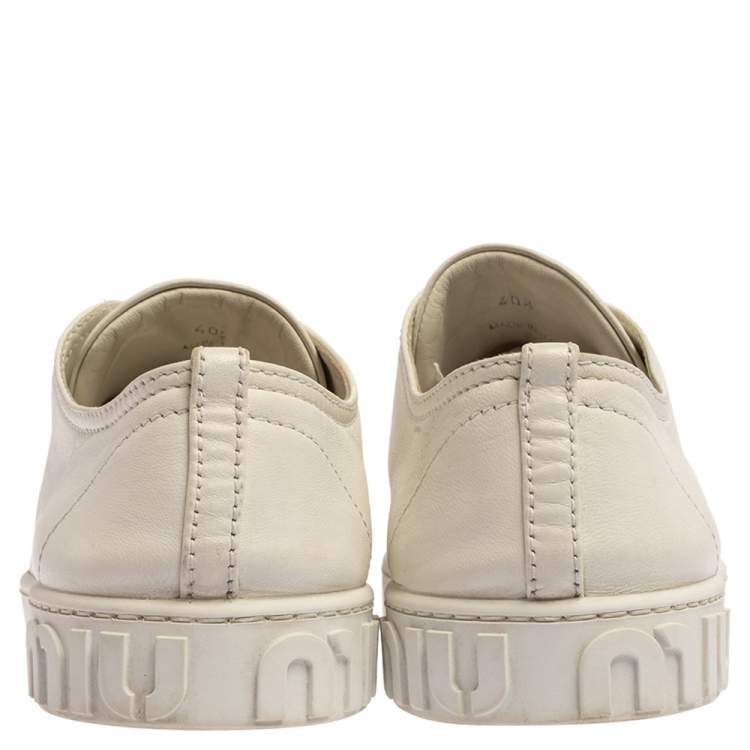 Pre Owned Miu Miu White Leather Low Top Sneaker Size 40.5